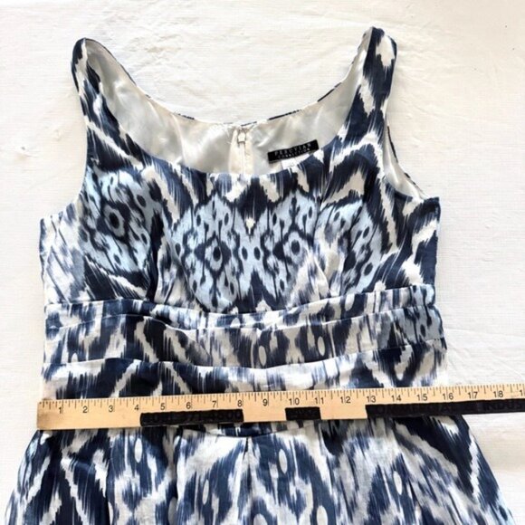 Peruvian Connection Ikat Fit and FlareDress Size 10 Blue White Sleeveless - Picture 9 of 11